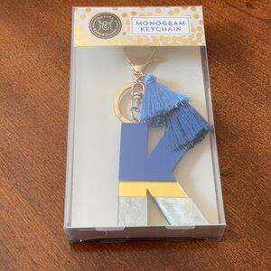 LETTER K Monogram Keychain by MODERN EXPRESSIONS Tri Color w Tassels Gold Tone